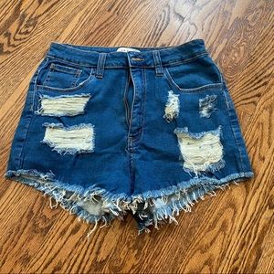 Aphrodite Distressed High waist blue jean shorts